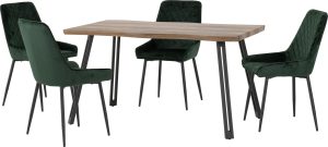 QUEBEC WAVE AVERY DINING SET MEDIUM OAK EFFECTEMERALD GREEN VELVET 2021 400 401 242 scaled 1