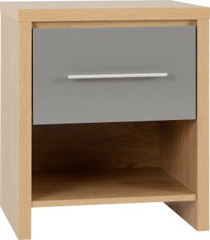 SEVILLE 1 DRAWER BEDSIDE GREY GLOSSLIGHT OAK EFFECT VENEER 2019 01 100 103 039 scaled