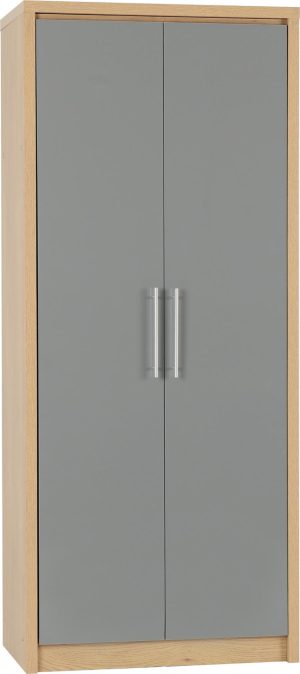 SEVILLE 2 DOOR WARDROBE GREY GLOSSLIGHT OAK EFFECT VENEER 2019 01 100 101 062