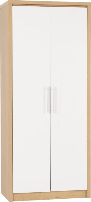 SEVILLE 2 DOOR WARDROBE WHITE GLOSSLIGHT OAK EFFECT VENEER 2019 01 100 101 045 scaled