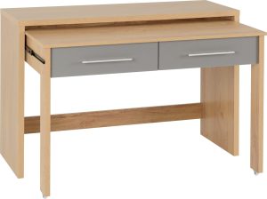 SEVILLE 2 DRAWER SLIDER DESK GREY GLOSSLIGHT OAK EFFECT VENEER 2019 02 500 501 012 scaled