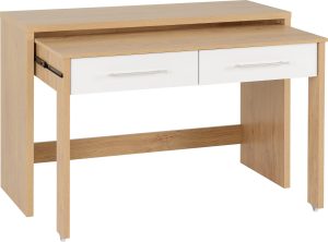 SEVILLE 2 DRAWER SLIDER DESK WHITE GLOSSLIGHT OAK EFFECT VENEER 2019 02 500 501 013 scaled