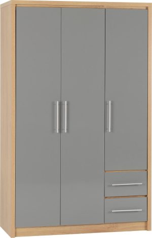 SEVILLE 3 DOOR 2 DRAWER WARDROBE GREY GLOSSLIGHT OAK EFFECT VENEER 2019 01 100 101 071